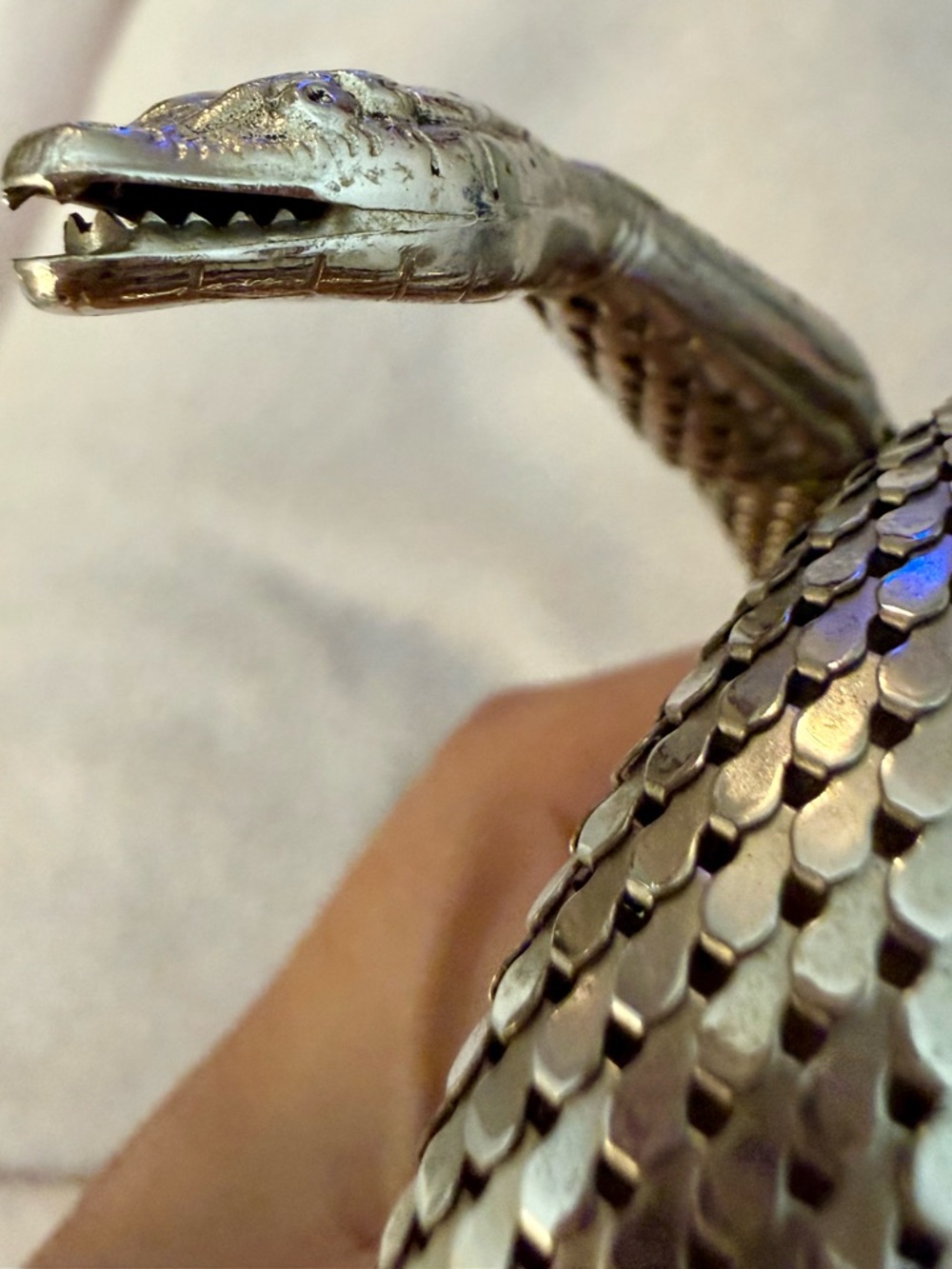 Vintage 1960s Whiting & Davis Silver Coiled Serpent Bracelet 🖤 - Picture 9 of 17